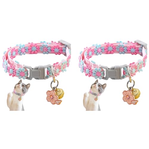 Qpets® Floral Cat Collar Cute Color Flower with Bell Embroidery Handmade Sakura Charm Adjustable Quick Release Small Pet Pink 2PCS Qpets® Floral Cat Collar Cute Color Flower with Bell Embroidery Handmade Sakura Charm Adjustable Quick Release Small Pet Pink 2PCS